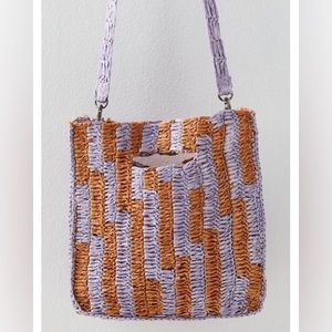 Free People Brunch Date Woven Purple & Tan Bag NWOT